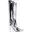 Women's Knee High Boots Sexy Pointed Toe Stiletto Heel Boot Metallic Leather Zipper Booties Dress Shoes