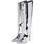 Women's Knee High Boots Sexy Pointed Toe Stiletto Heel Boot Metallic Leather Zipper Booties Dress Shoes